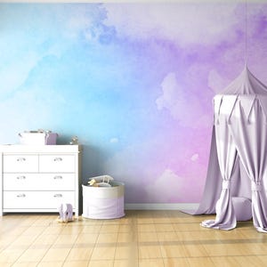 Aquarell Hellhimmel, Rosa, Lilatöne und Blau abziehbare Tapete Kinderzimmer Wanddeko Tapete, schälen und aufkleben, selbstklebend
