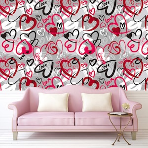 Cute hearts  Removable Wallpaper Peel and Stick Self Adhesive retro romance decor bedroom room wallpaper