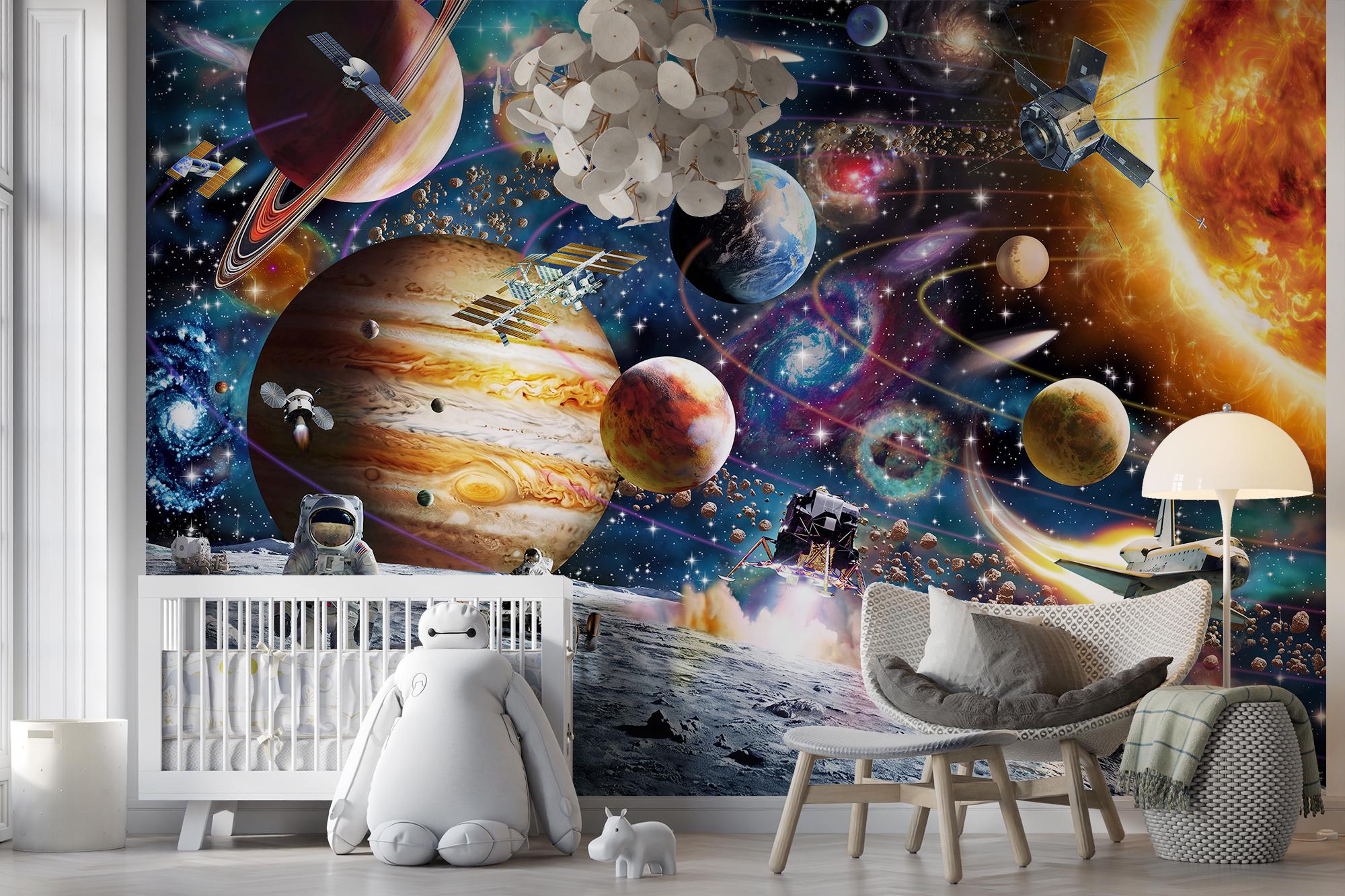 Space Wall Mural Peel and Stick Wallpaper, Kids Galaxy Wall Decal ...