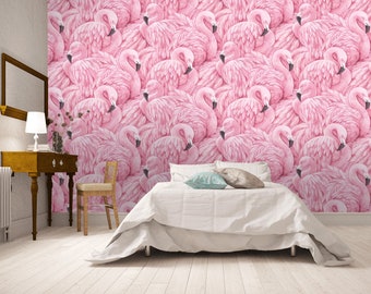 Papel pintado extraíble de flamencos rosas de acuarela autoadhesivo peel and stick, mural de pared de flamencos, póster para habitación de niños, papel tapiz para guardería