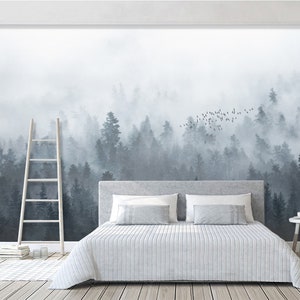Nebel Berge Tapete abnehmbar Wald Nebel Wand Wandbild Futter Zimmer Schlafzimmer Wandposter Slef Klebetapete