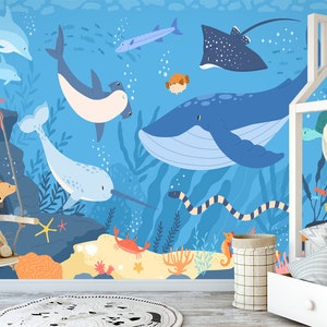 Ocean Peel and Stick Wallpaper: Marine Animals Fabric Wall Decor