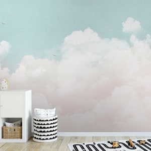 weiche Aquarell Wolken Wandbild Pastell Himmel und Wolke entfernbare Stofftapete Kinderzimmer Weiße Wolkentapete schälen und aufkleben selbstklebend