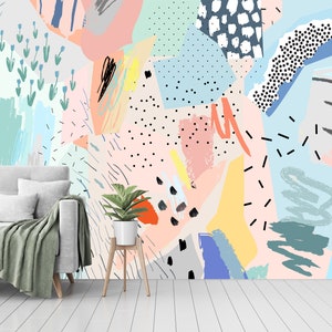 Abstract Floral Peel and Stick Wallpaper: Modern Art Wall Mural
