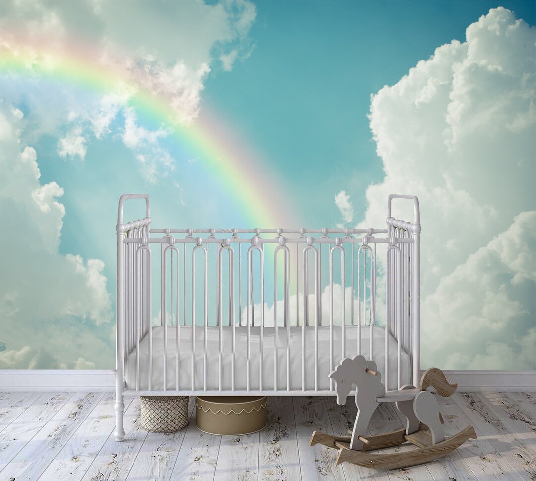Rainbow Cloud Fabric Wallpaper: Peel and Stick Nursery Wall Mural - Etsy