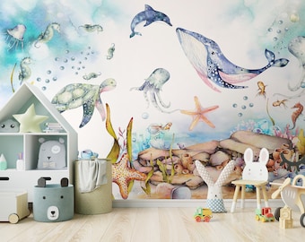 Coral Reef Wallpaper Mural: Underwater Nursery Peel and Stick Wall Art