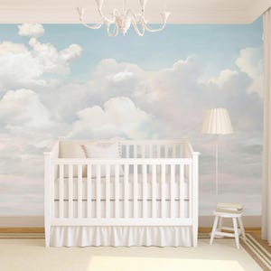 Weicher handgemalter Himmel Wolken entfernbare Stofftapete Pastellwolken Wandbild Kinderzimmer Wanddekor Tapete, schälen und aufkleben, selbstklebend