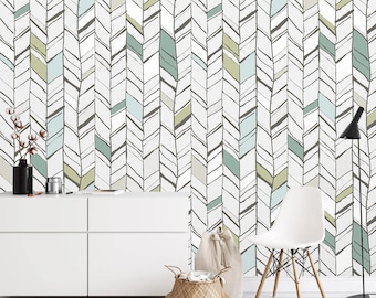 Hand Drawn Herringbone Peel and Stick Wallpaper - Nursery Decor