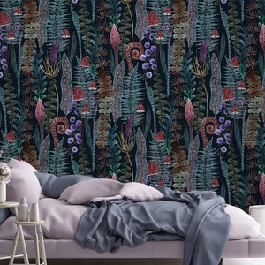 Aquarell Zauberwald abnehmbare Stoff Tapete schälen und Stick selbstklebend Farn Blätter Wand-Dekor Home Decor dunkler Hintergrund