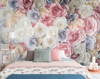 Bunte Blumen Tapete zum Abziehen und Aufkleben - Wieder ablösbares Stoff Wandbild