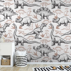 Prehistoric dinosaurus removable wallpaper,Self Adhesive Peel & Stick Nursery Decor, Dinosaur Kids room wall mural, Children boy wallpaper