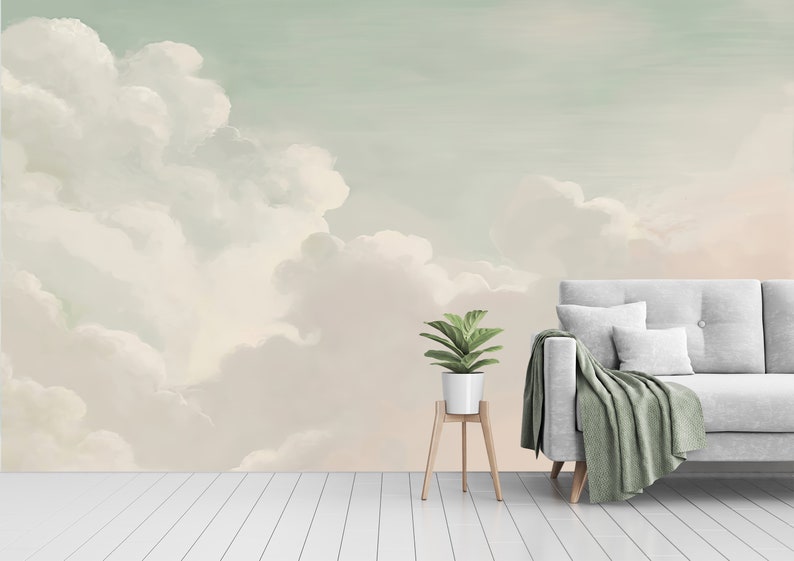 Pastel Sky Cloud Wallpaper Mural - Removable Nursery Wall Decor - Etsy