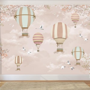 Mongolfiere Carta da parati rimovibile Peel and Stick Wallpaper, decorazione murale per bambini Adesivo artistico murale per bambini