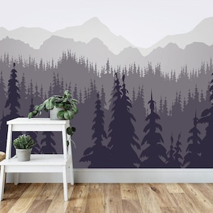 Grey Tones Landscape Wallpaper - Mountains Forest Nature Wall Mural
