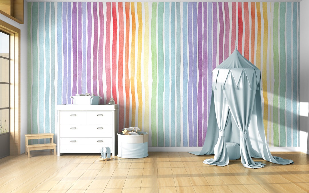 Watercolor Rainbow Wallpaper: Peel and Stick Mural for Kids Nursery - Etsy