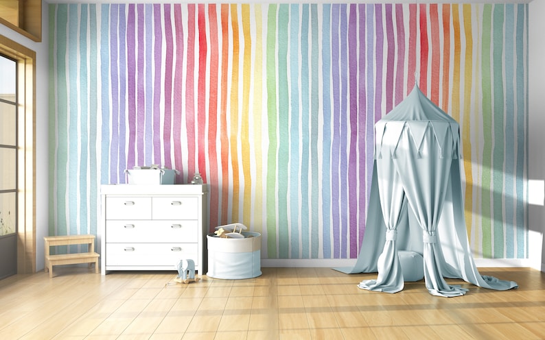 Watercolor Rainbow Wallpaper: Peel and Stick Mural for Kids Nursery - Etsy