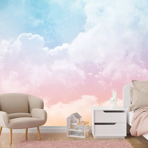 Soft clouds wallpaper removable fabric wallpaper pastel clouds wall mural nursery wall decor wallpaper, peel and stick, self adhesive