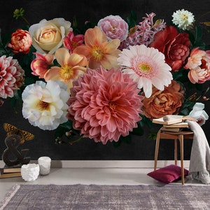 Beautiful garden flowers wallpaper mural, peel and stick removable fabric victorian floral home decor,temporary wallpaper self-adhesive