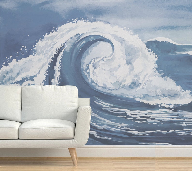 Watercolor Ocean Waves Wallpaper Mural: Peel and Stick Wall Decor - Etsy