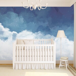 Fantasy Sky Pastellblau Aquarell handbemalt und Wolken abnehmbare Stofftapete Kinderzimmertapete, abziehen und aufkleben, selbstklebend