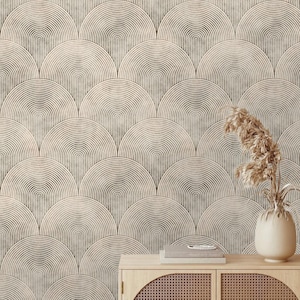 Abstract vintage striped waves textured wallpaper Temporary wallpaper Self Adhesive Peel and Stick watercolor waves wall mural nursery decor