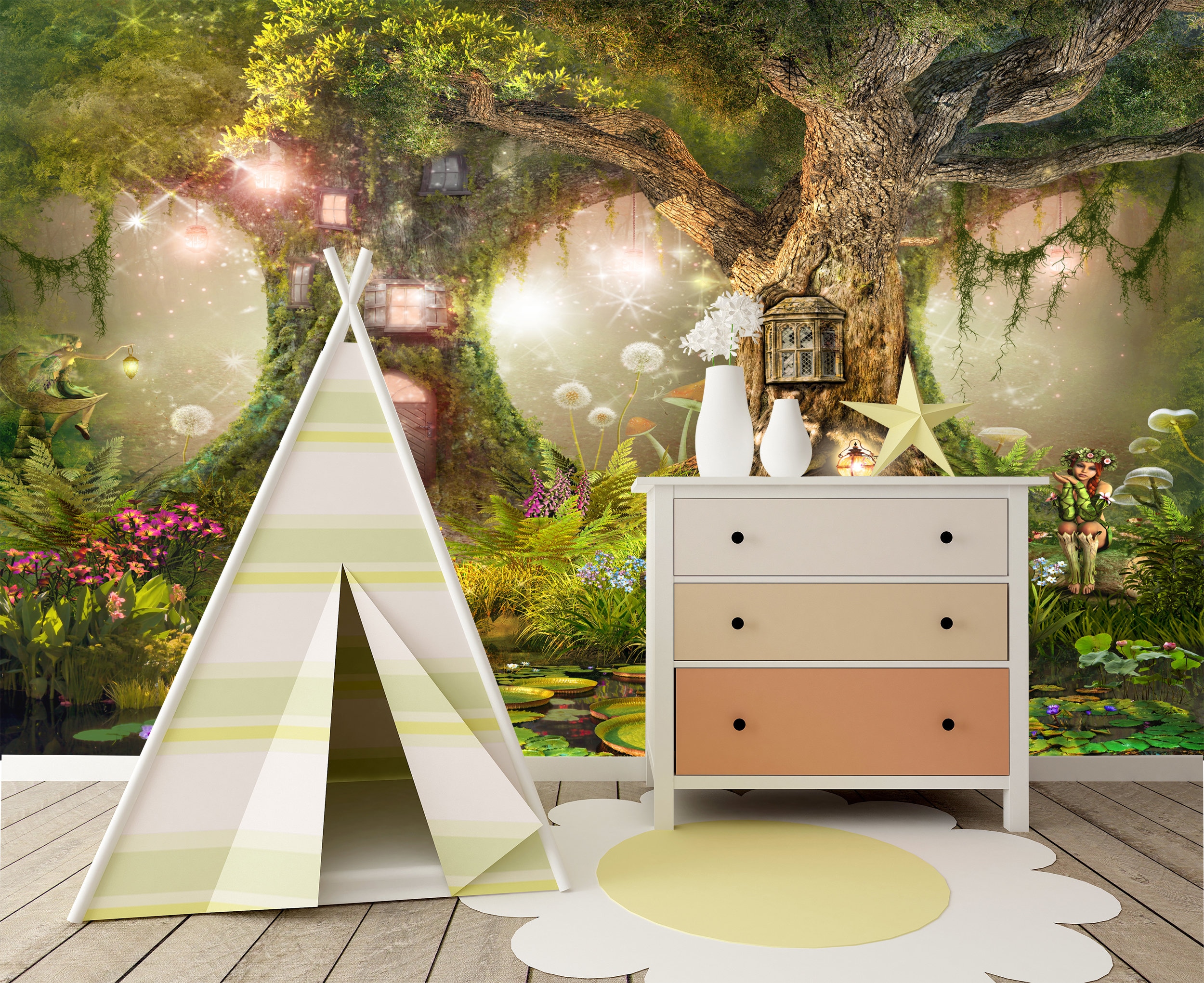 Enchanted Fairy Forest Wall Mural: Peel and Stick Fabric Wallpaper - Etsy