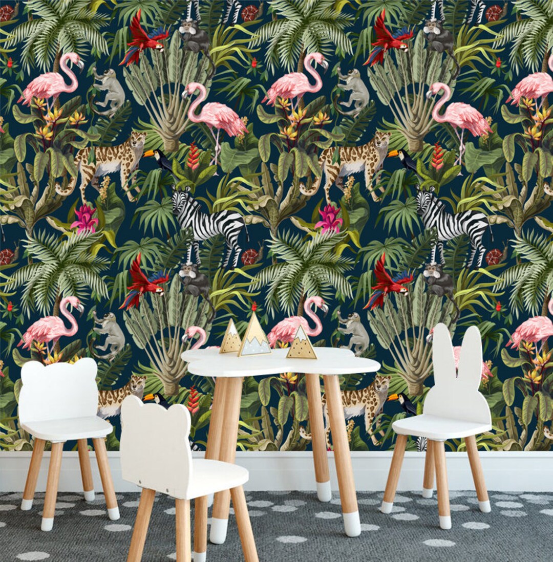 Jungle Animals Wallpaper Mural: Peel & Stick Safari Nursery Decor - Etsy