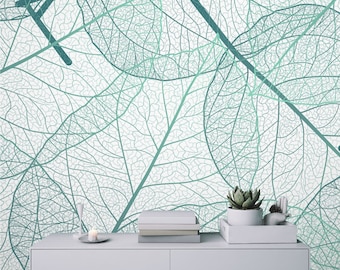 Tropical Leaves Mural: Green Veins, Peel and Stick Wallpaper