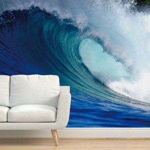 Blaue Ozean Surfing Wave Abnehmbare Tapete, schwere Welle am Strand Wandbild Selbstklebende Schälen und Stick Wanddekor
