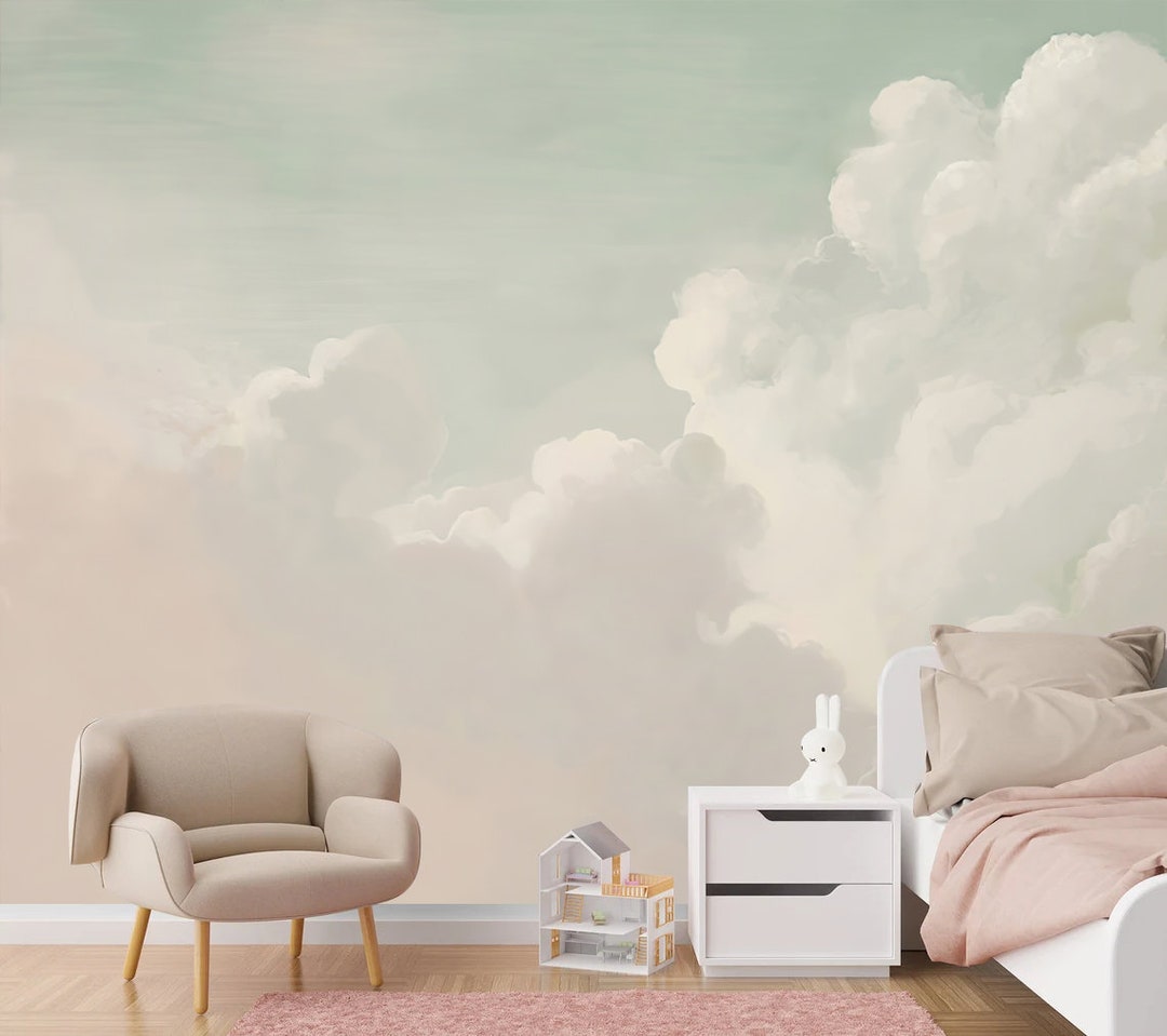 Pastel Sky Cloud Wallpaper Mural - Removable Nursery Wall Decor - Etsy