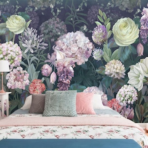 Floral Garden Wallpaper Mural: Peel and Stick Fabric Decor