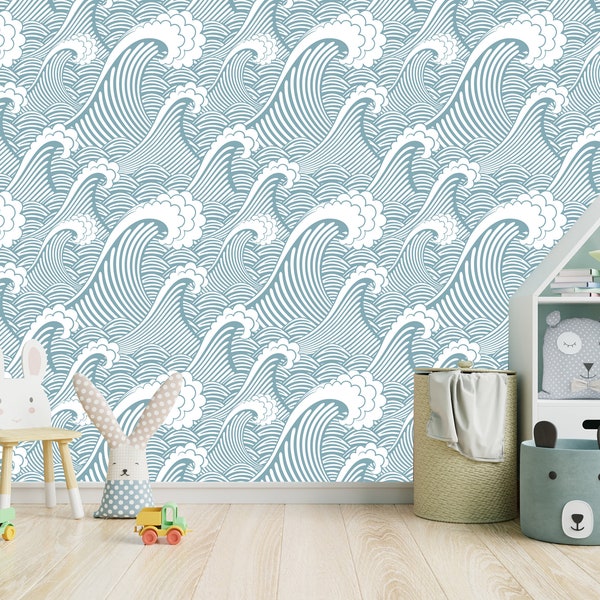 Waves Peel and Stick Wallpaper RemovableOcean Waves Wall Mural , Self Adhesive baby room wallpaper, Multi-color optional, nursery wall paper