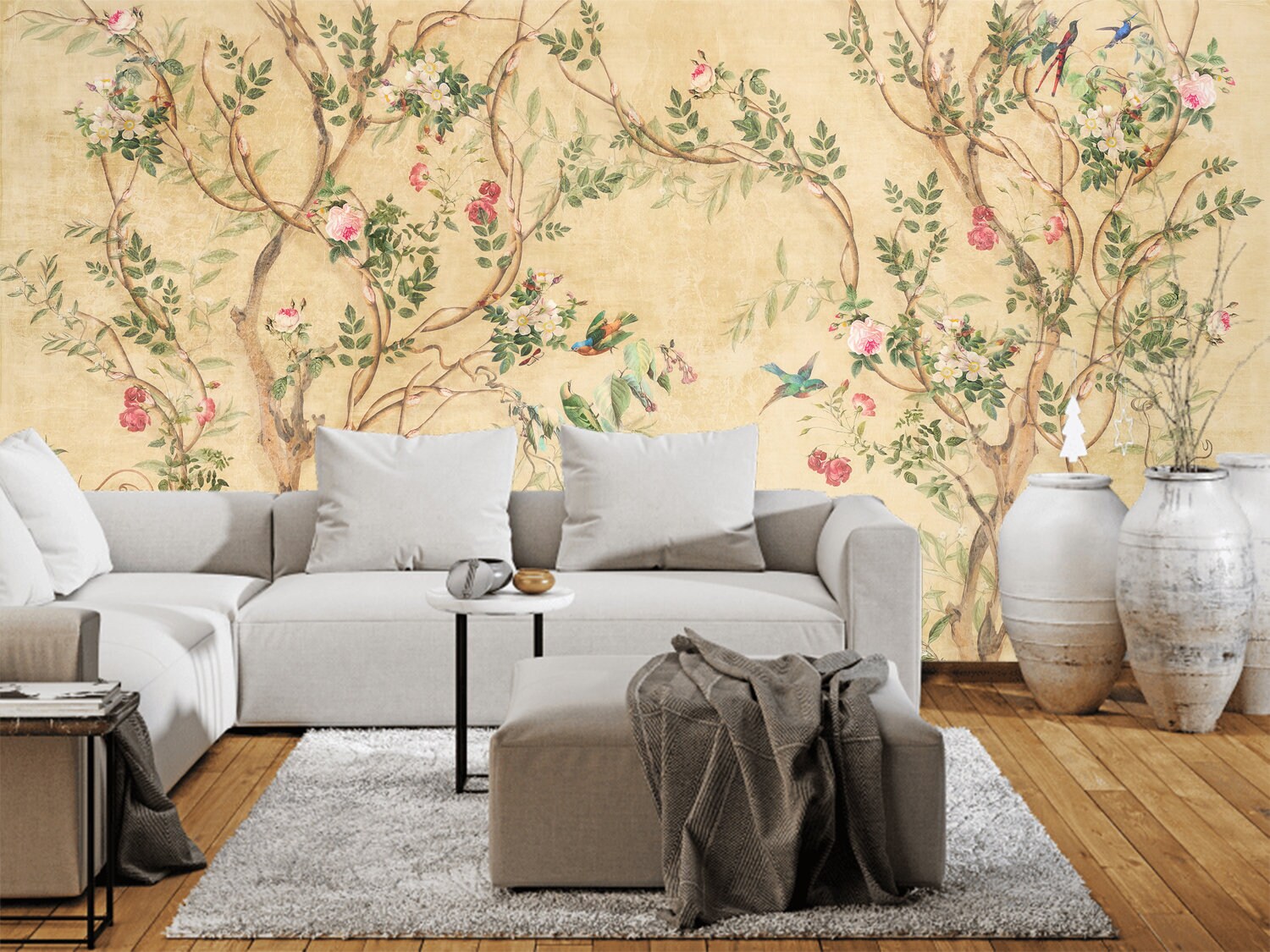 Chinoiserie Removable Wallpaper Mural Peel and Stick Birds Etsy
