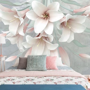 White Bouquet 3D Floral wallpaper Peel and Stick Self adhesive flowers wall mural Bedroom Removable Fabric Watercolor flowers Wallpaper