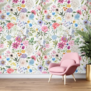 Watercolor hand draw gentle summer flowers Wallpaper Peel and Stick Floral Wall Mural self-adhesive bedroom decorative wallpaper