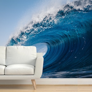 Blue Ocean Wave Wallpaper Mural - Peel and Stick Removable Wall Decor