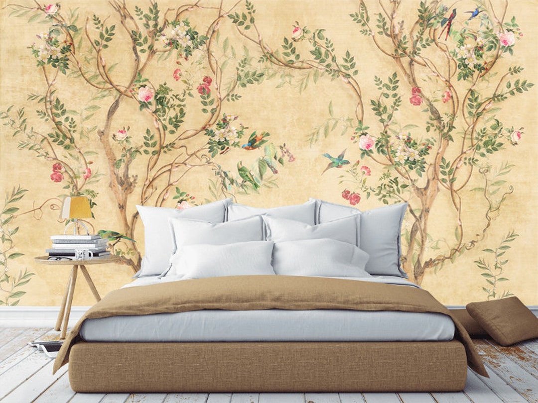 Chinoiserie Removable Wallpaper Mural Peel and Stick Birds Tree Wall