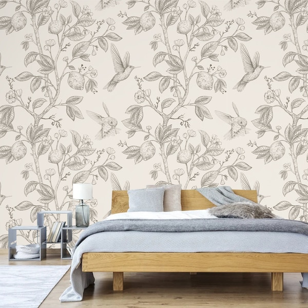 Floral Hummingbird Wallpaper Etsy