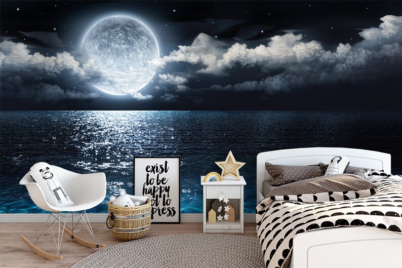 Full Moon Night Sky Removable Wallpaper - Peel and Stick Nursery Decor ...