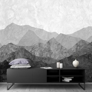 Grey Tones Mountains Wallpaper - Peel and Stick Wall Mural
