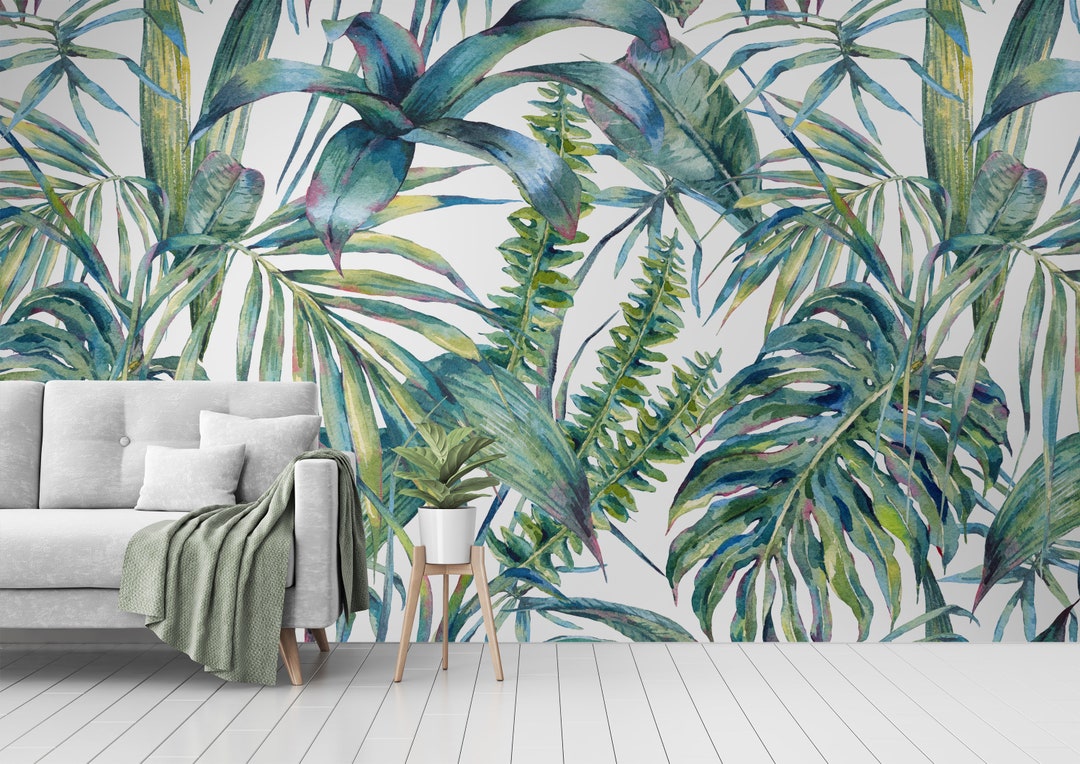 Tropical Leaves Watercolor Removable Wallpaper: Peel and Stick Wall ...