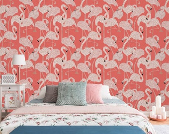 Pink Flamingo Removable Wallpaper - Kids Nursery Wall Mural