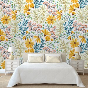 colorful floral wallpaper Temporary wallpaper Self Adhesive Peel and Stick Watercolor wild leaves nursery wall for Bedroom Wallpaper