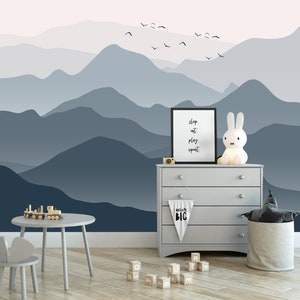 Montagne e uccelli Peel and Stick Carta da parati rimovibile, autoadesiva in stile scandinavo da parete murale Carta da parati per cameretta dei bambini