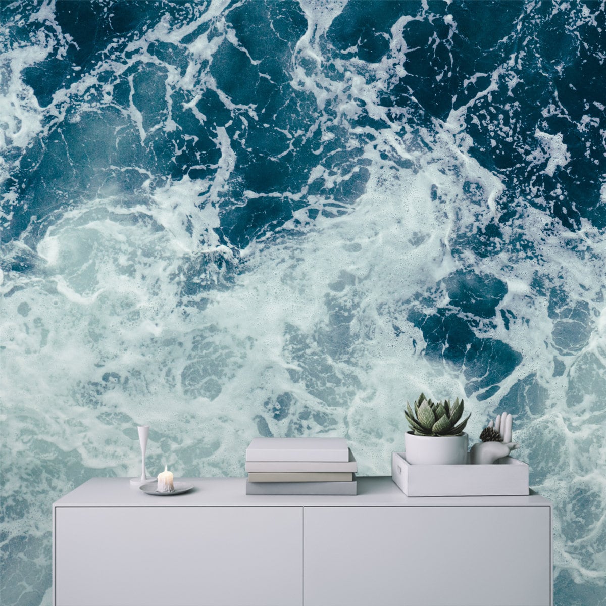 Dark Blue Ocean Waves Wallpaper Mural - Peel and Stick Wall Decor - Etsy