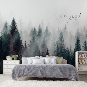 fog forest Landscape wallpaper removable forest misty wall mural linving room bedroom wall poster Slef Adhesive Wallpaper