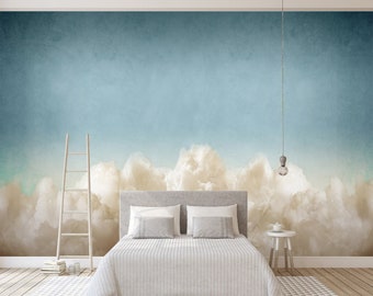 Hand Painted Dream sky and clouds removable fabric wallpaper clouds wall mural nursery bedroom wallpaper, peel and stick, self-adhesive