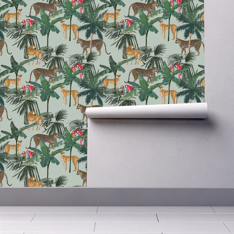 Tropical Jungle Animals Wallpaper Mural - Peel and Stick Kids Nursery ...
