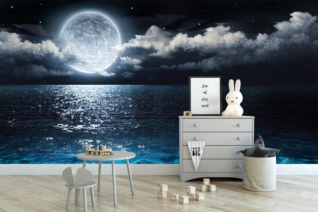 Full Moon Night Sky Removable Wallpaper - Peel and Stick Nursery Decor ...