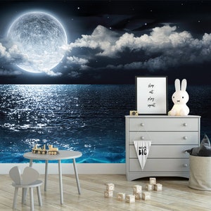 Full Moon Night Sky Removable Wallpaper - Peel and Stick Nursery Decor